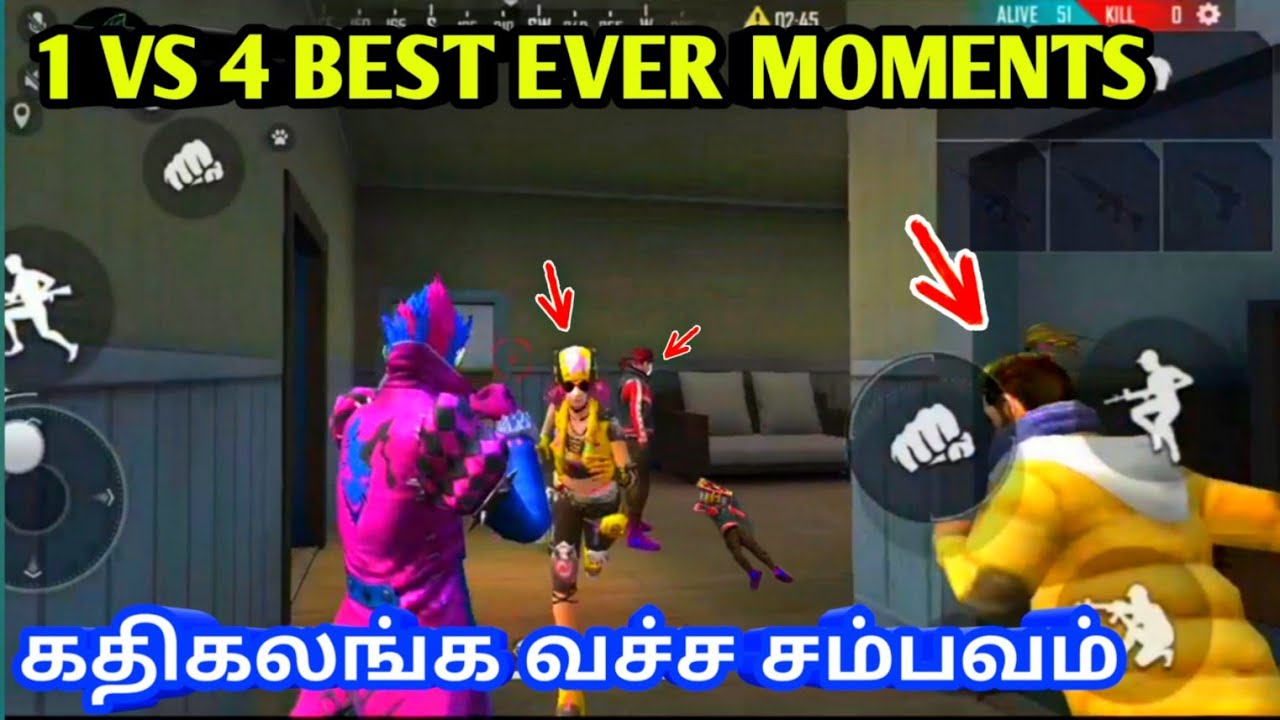 1vs 4 best ever moments in freefire tamil / freefire 1 vs 4 dangerous moments tamil