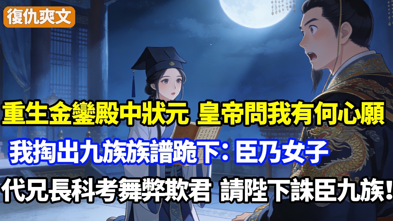 重生金鑾殿上中狀元，皇帝問我有何心願，我掏出九族族譜跪下：臣乃女子，代兄長科考舞弊欺君，請陛下誅臣九族！