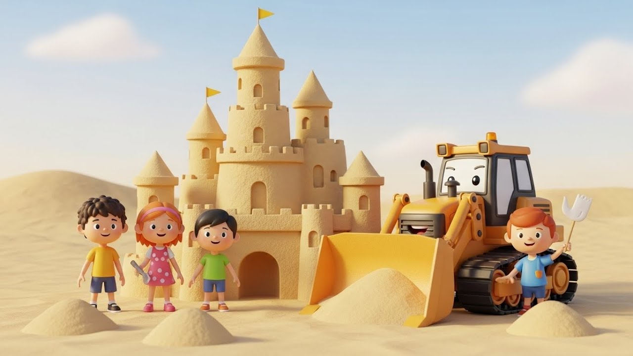 Счастливый Бульдозер строит замок из песка 🚜🏖️🏰 | Мультфильм для детей и весёлые приключения