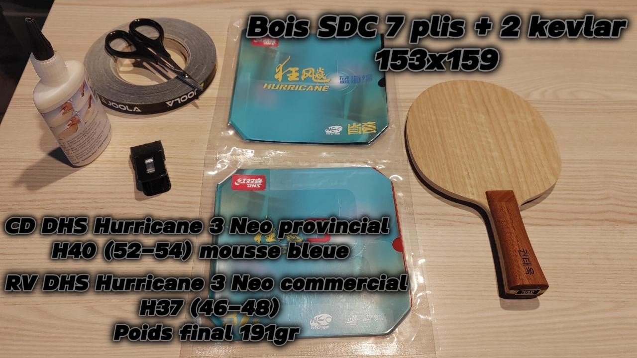 Collage de raquette artisanale de chez SDC au Portugal avec des revêtements DHS H3 néo sans boostage
