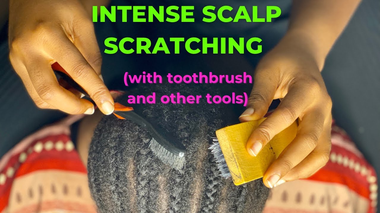 ASMR | Intense scalp scratching on old, itchy braids with fingers, toothbrush and other tools.