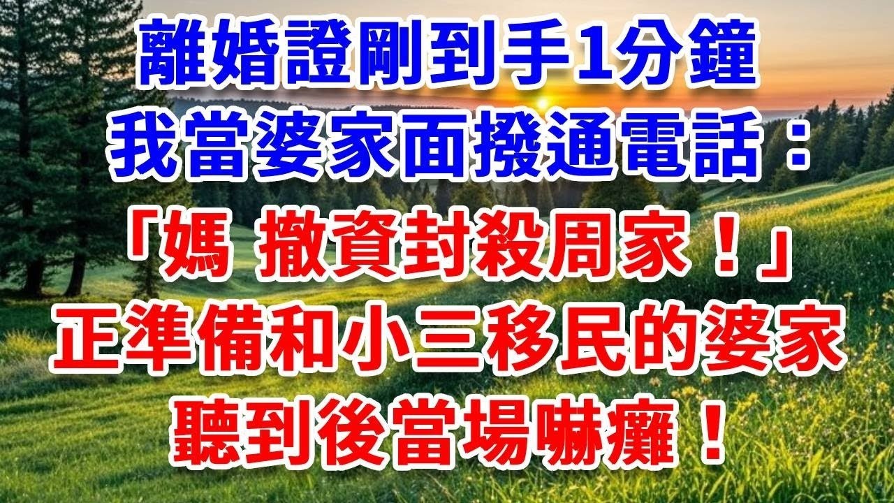 離婚證剛到手1分鐘，我當婆家面撥通電話：媽，撤資封殺周家！正準備和小三移民的婆家，聽到後當場嚇癱！#詩涵講故事#為人處世#生活經驗#情感故事#晚年哲理#說故事#完結文#原創故事