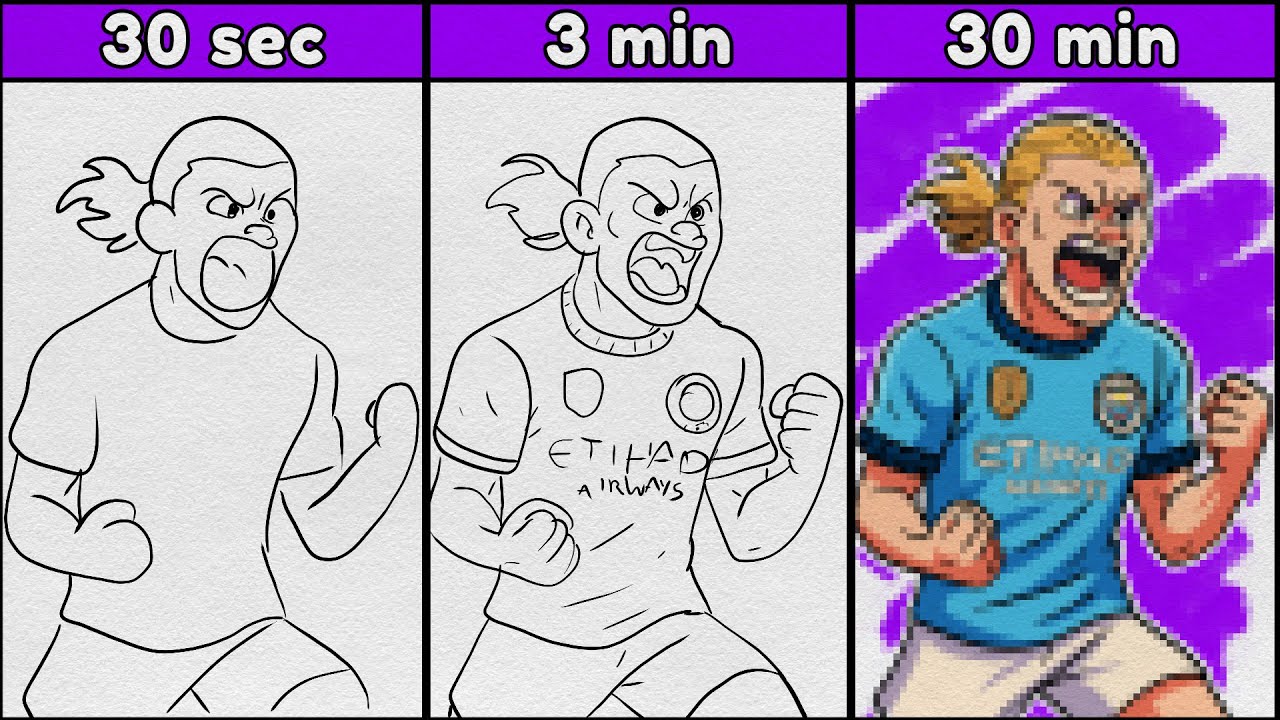 Drawing Challenge 30-Second, 3-Minute, and 30-Minute  &ndash; Erling Haaland Edition! ⚽🖌️