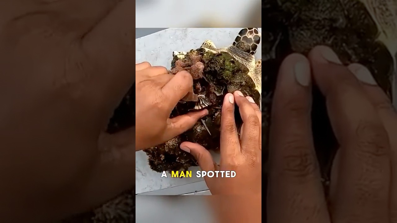 Helping a Sea Turtle Shed Its Barnacles#shorts #animals #wildlife #fyp