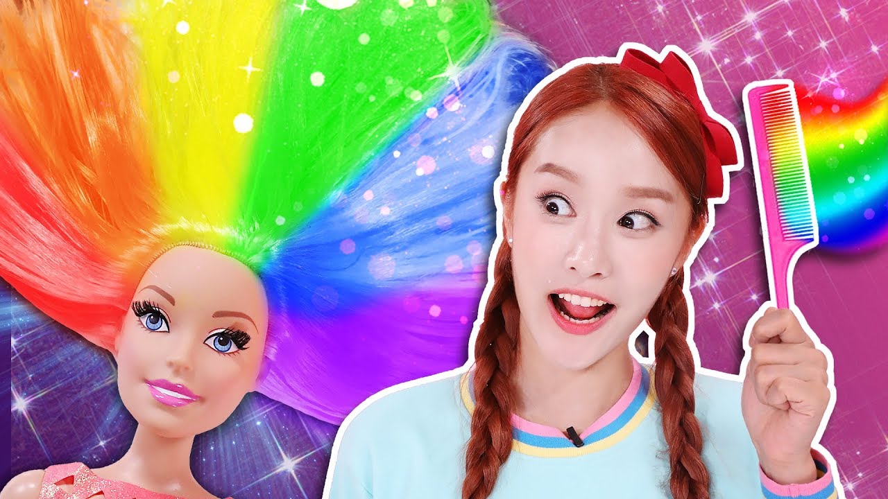 알록달록 무지개 바비인형 머리염색 미용실놀이 barbie - 지니