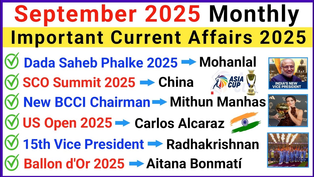 September 2025 Current Affairs | September Monthly Current Affair 2025 | September Current Affairs