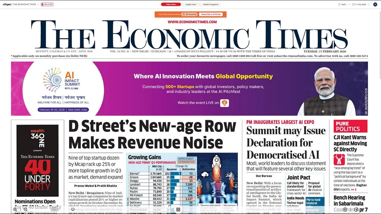 17 February 2026 | The Economic Times Newspaper | Daily Finance & Business News Analysis