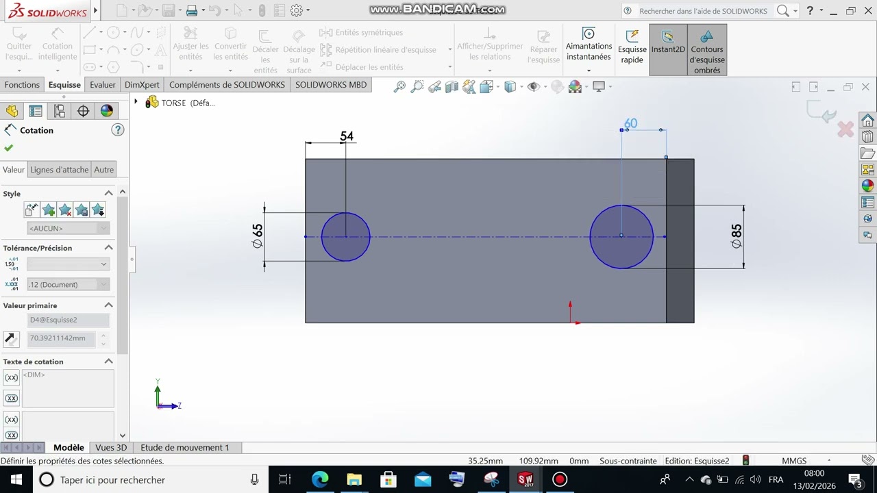 bossage pour pièce construite par miroir SolidWorks