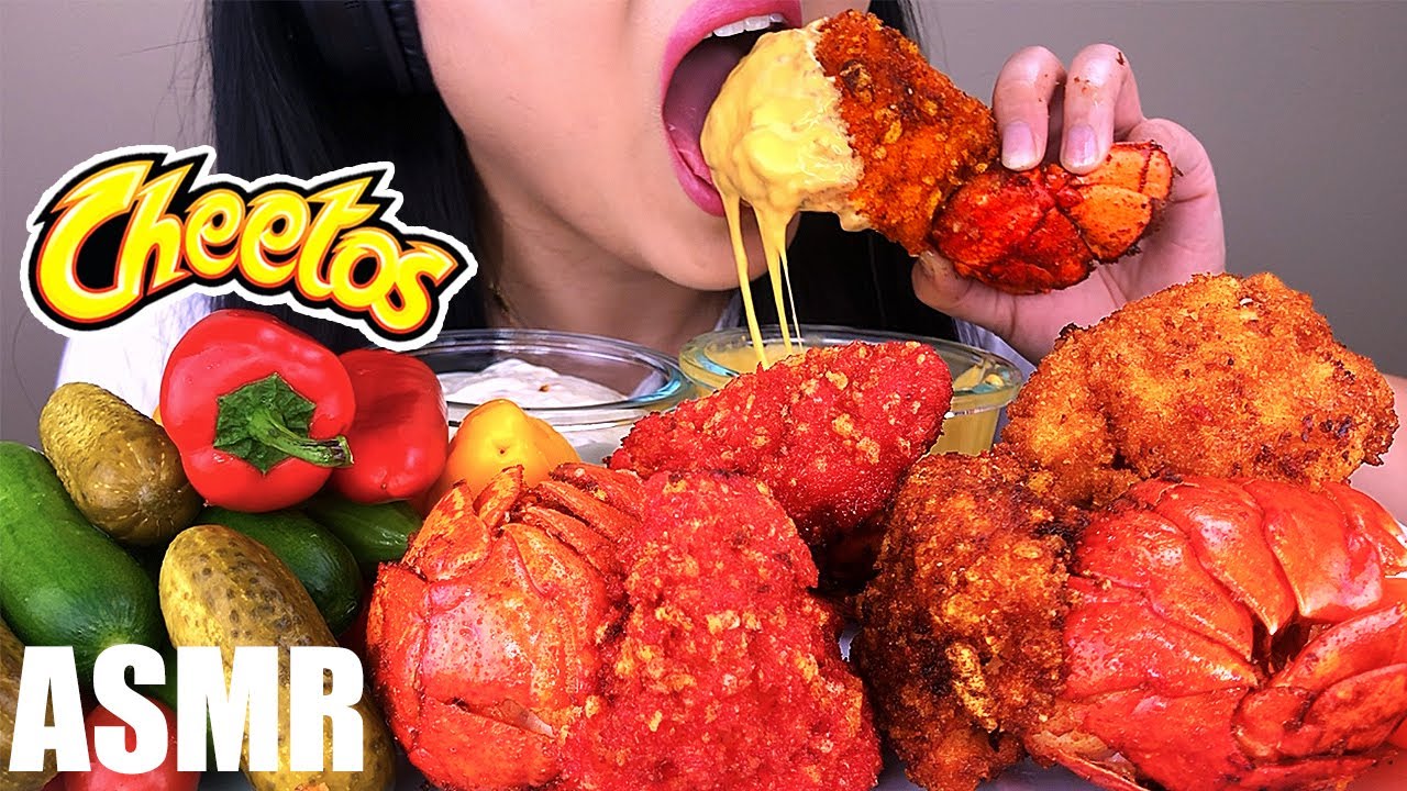 ASMR CHEESY HOT CHEETOS FRIED LOBSTER TAIL | FLAMIN’ HOT CHEETOS & EATING ASMR Phan