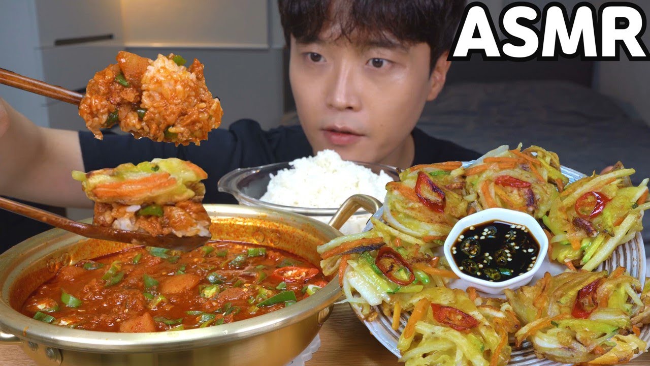 [와차밥] 스팸감자짜글이 야채튀김 리얼사운드먹방&요리 레시피 SPICY SPAM POTATO STEW & FRIED VEGETABLES MUKBANG ASMR EATING SHOW