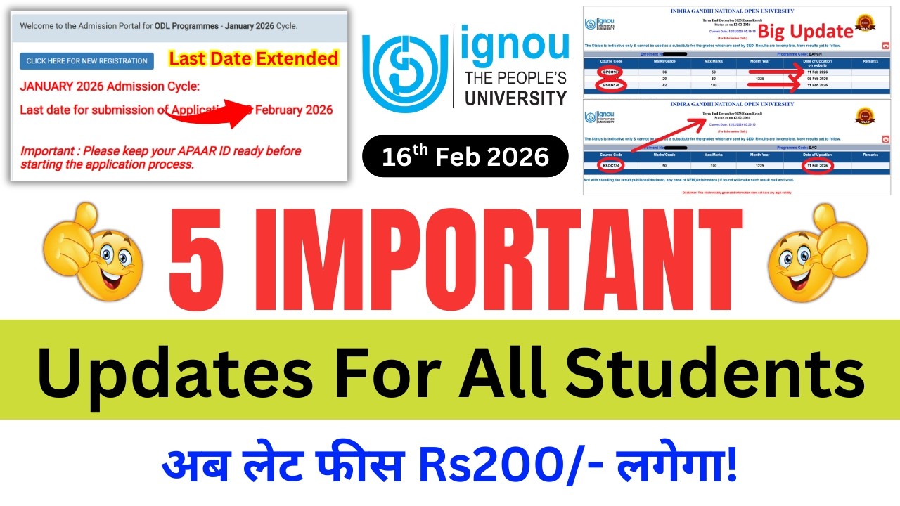 (Breaking News) IGNOU Released 5 Important Updates For All Students | Admission, Result, Assignment