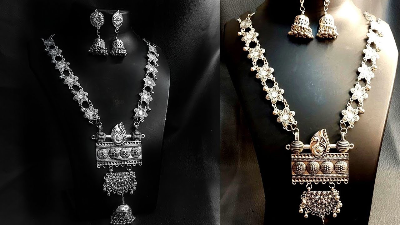 oxidised jewellery making | oxidised long necklace making at home