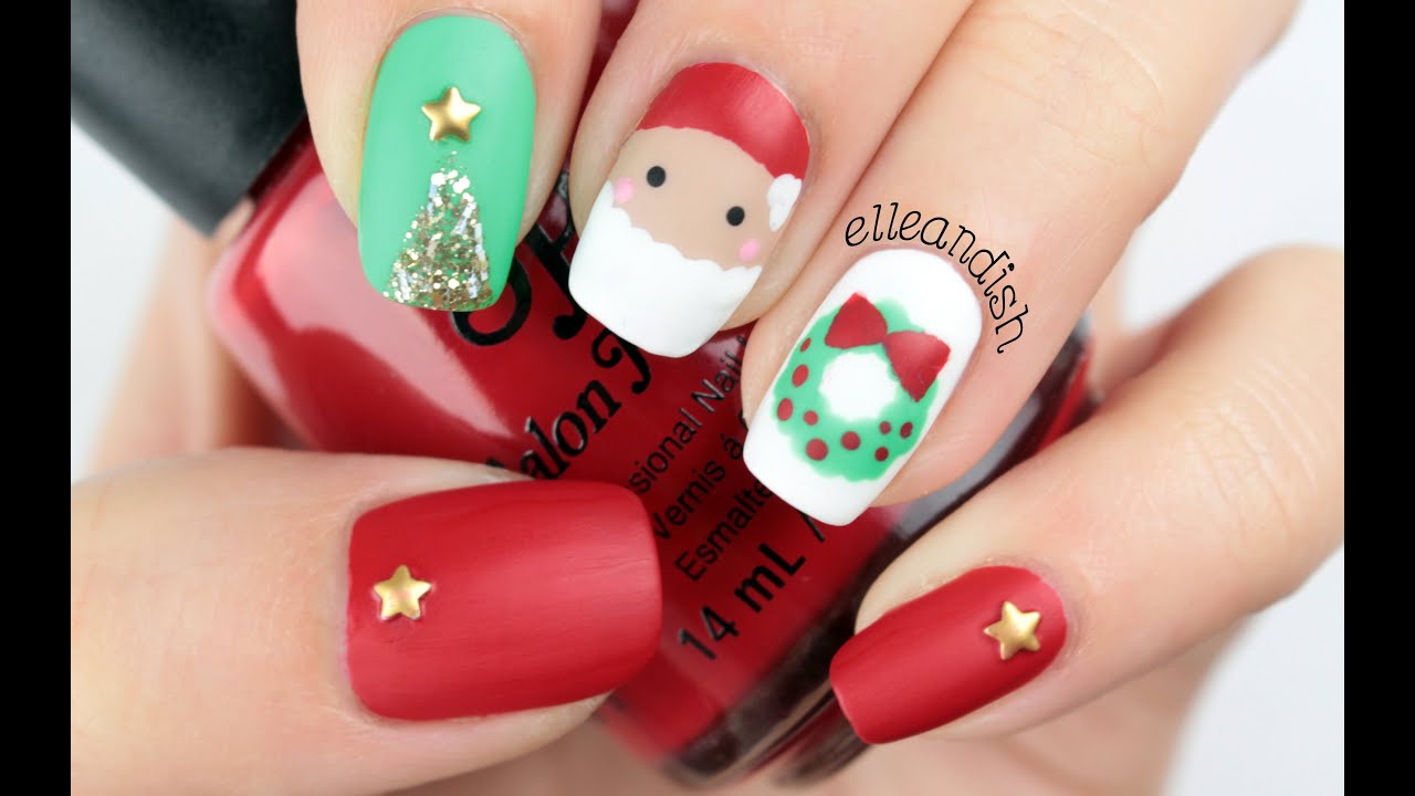 Freehand Matte Christmas Nails