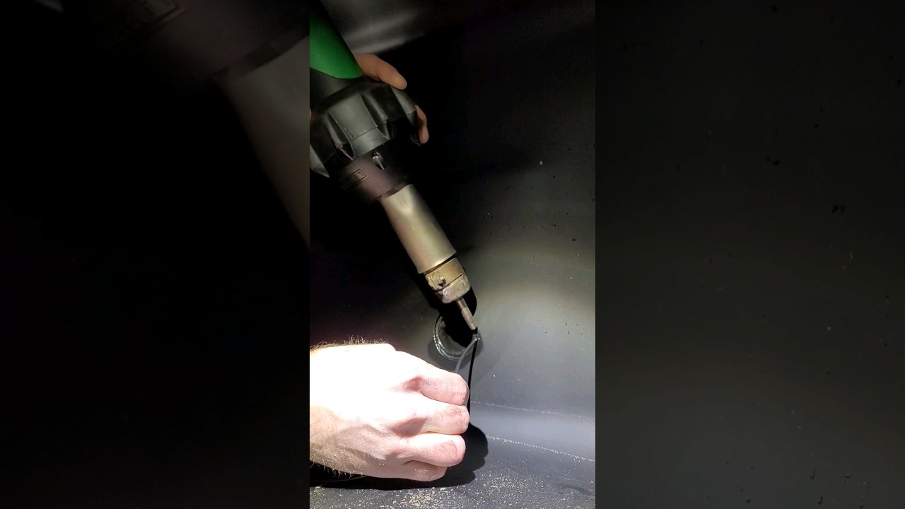 HDPE Hand Welding in a dark vessel with a headlight - Plastic Fabrication - Heat Gun