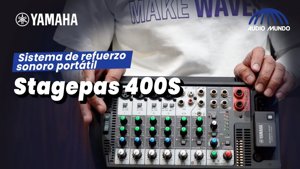 Sistema de refuerzo sonoro portátil marca Yamaha modelo Stagepas 400S