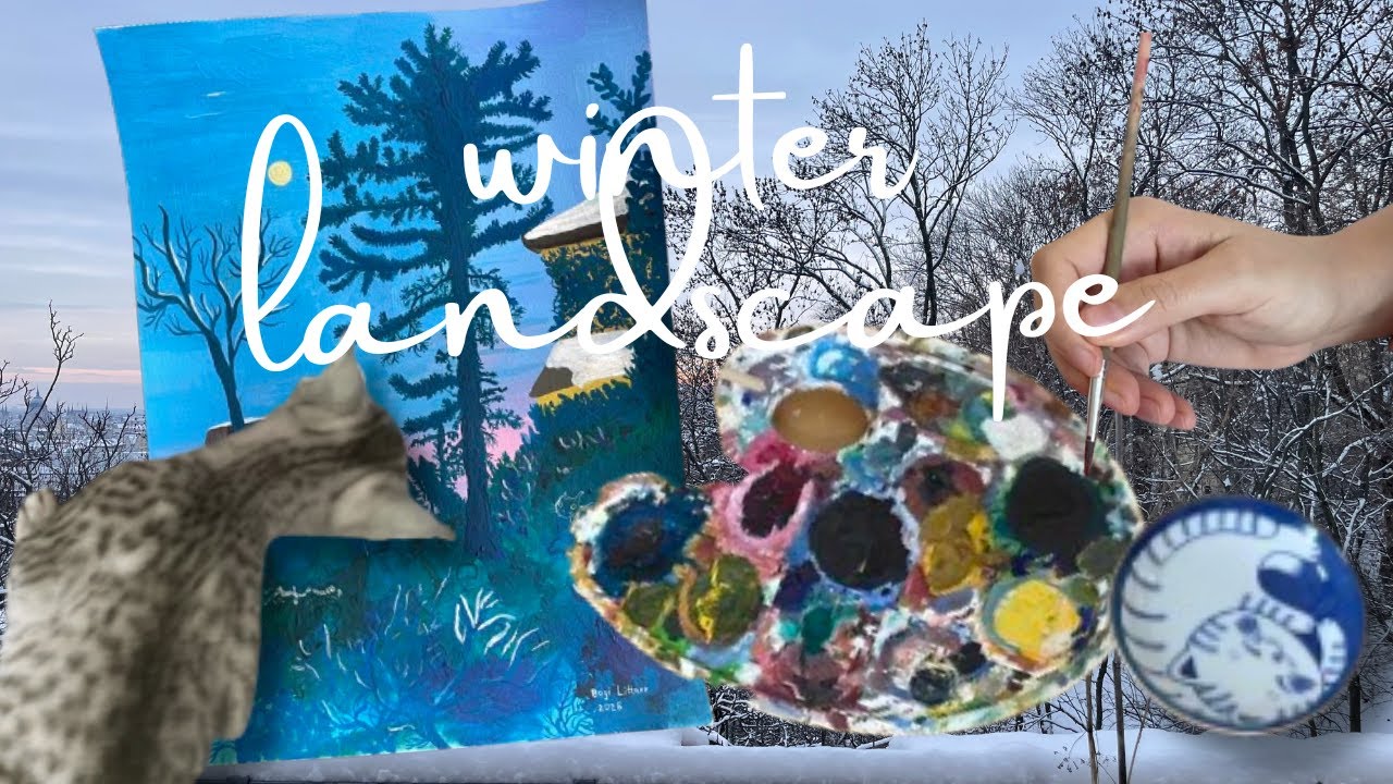 Painting with a misbehaving kitten & the mystery of black pines and childhood memories | ART VLOG