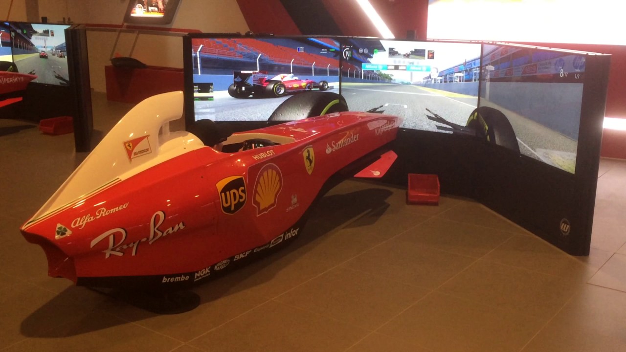 Ciaran coming 1st on the Pole Position simulator Ferrari Land