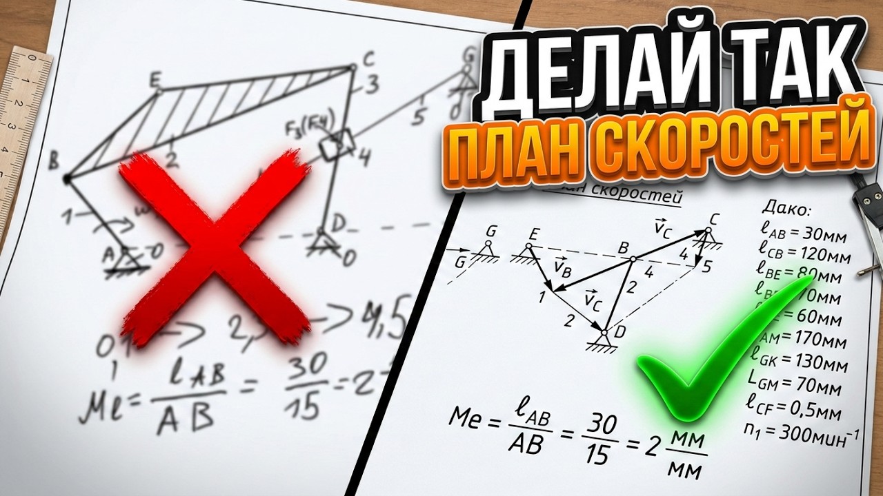 План СКОРОСТЕЙ 6-ти звенного кулисно-коромыслового  механизма. ПРИМЕР ПОСТРОЕНИЯ. ТММ