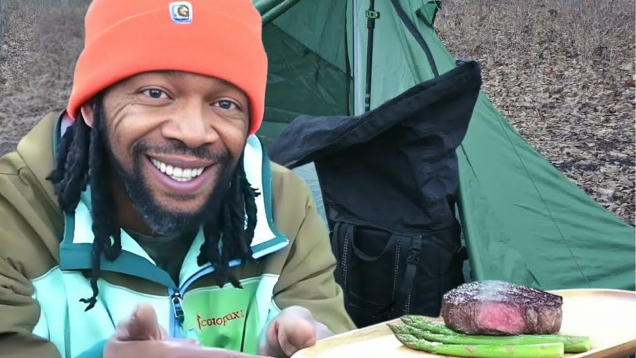 Solo Winter Camping | Cooking Steak & Asparagus 
