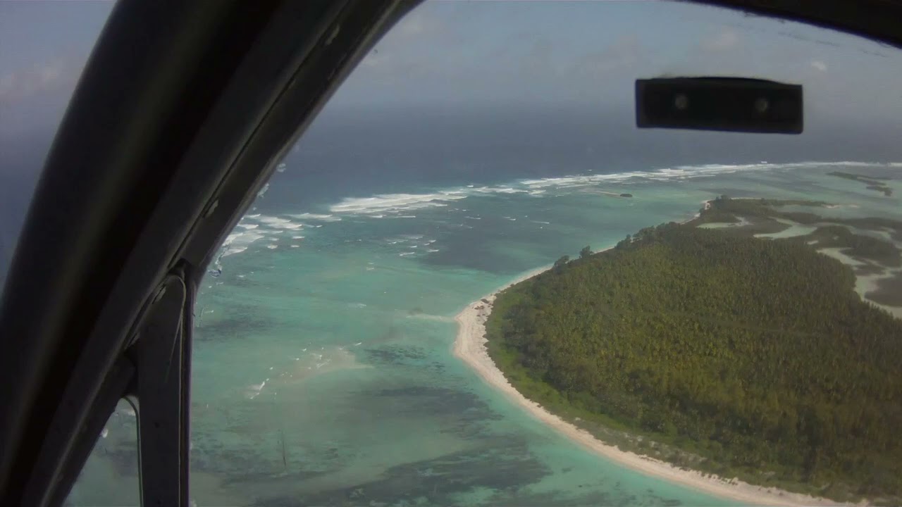 Landing in Seychelles Twin Otter Aircraft Grass Runway D'Arros Island