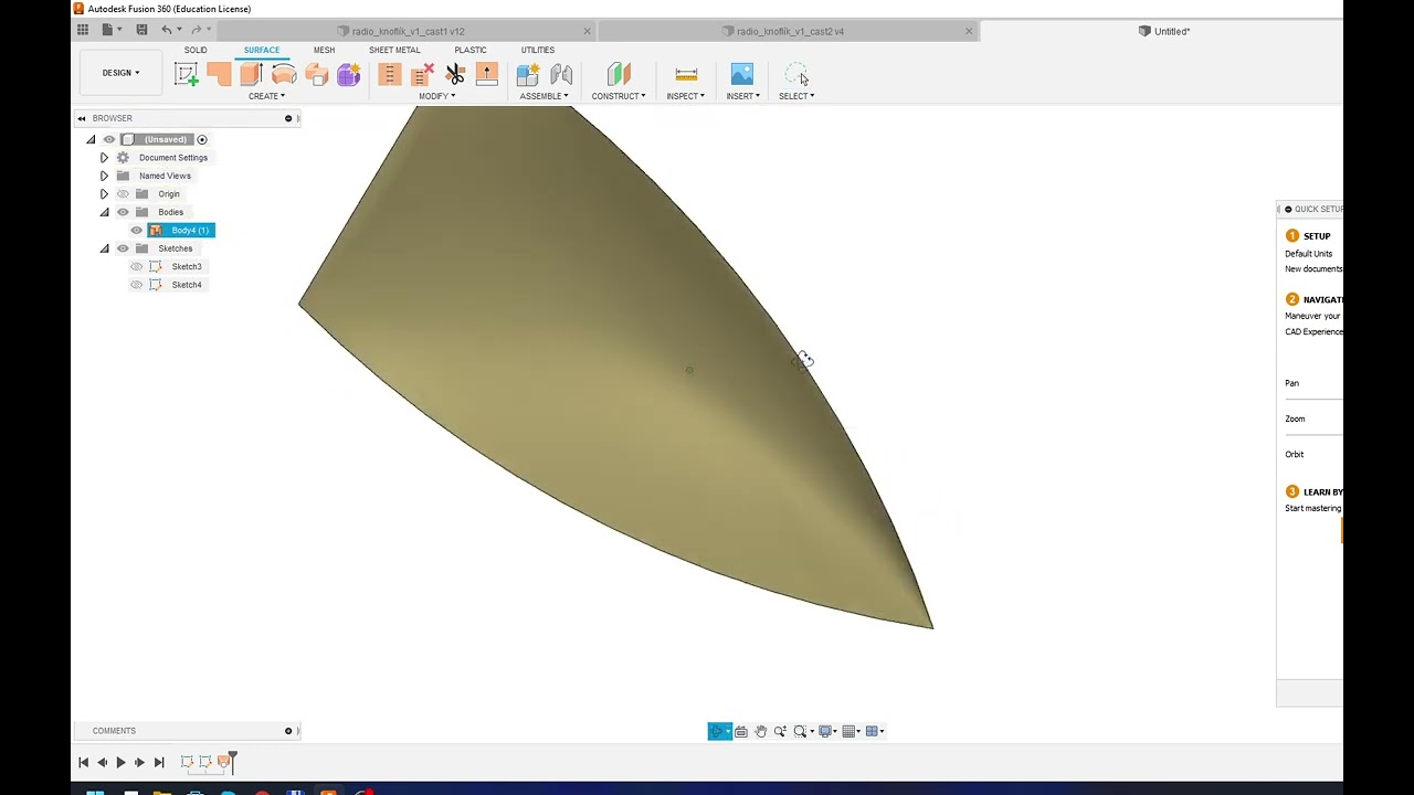 #8 Fusion 360 Funkce combine, modelování dle křivek a bonus