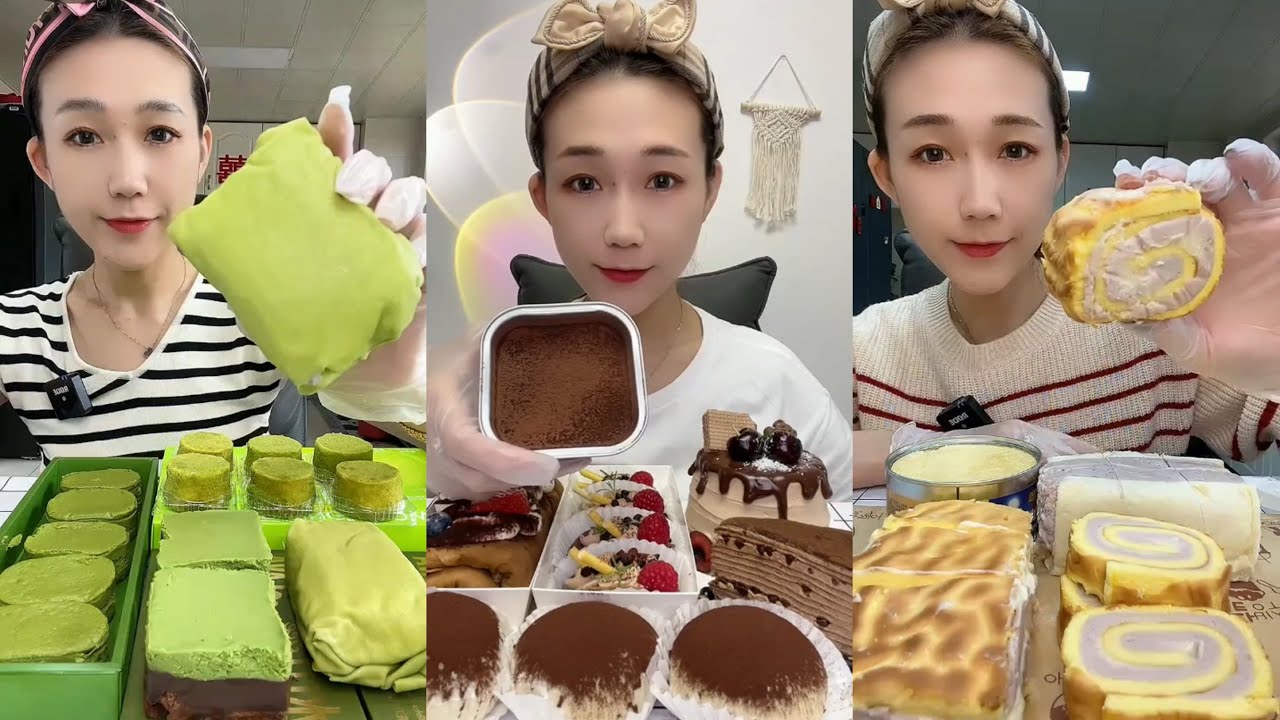 ASMR 🍫 Chocolate Cake,Mochi,Taro Cake, Matcha Cake,Mini Cake | Soft & Satisfying Eating Sounds #asmr