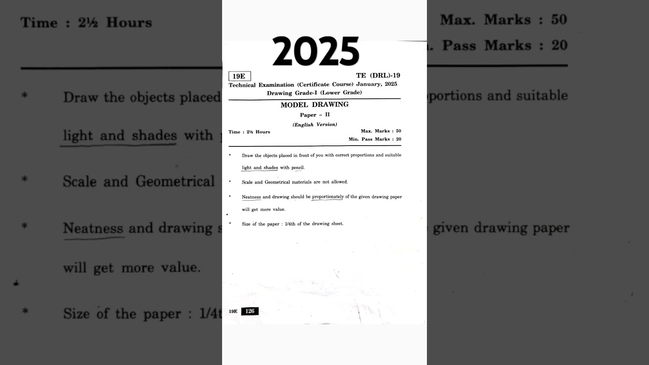 TCC technical certificate course examination model drawing lower grade  2025 question paper #TCC