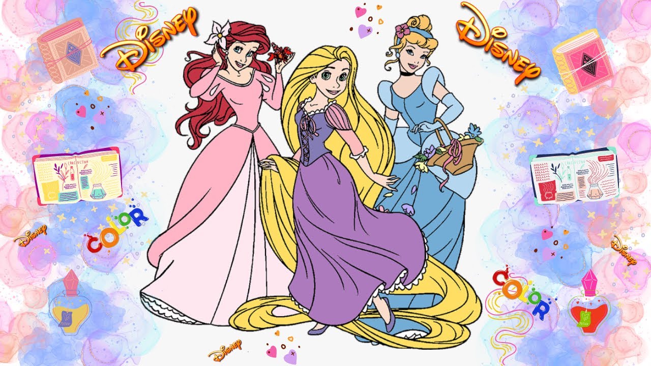 👑 Disney Princess Coloring Pages: ARIEL, CINDERELLA, AND RAPUNZEL 🌈