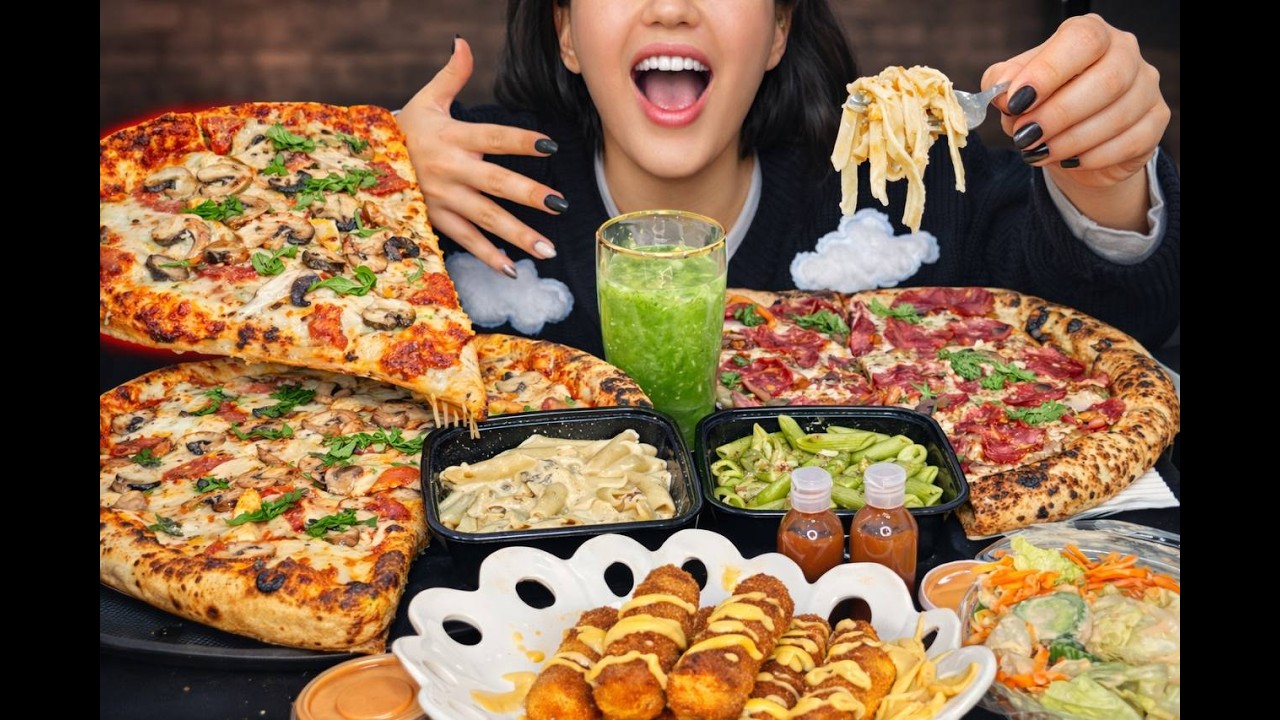 ASMR MUKBANG 🍕🍔GIANT PIZZA & BIG BURGERS패스트푸드 먹방 🍟 치즈폭탄ファストフード 咀嚼音 EATING SOUNDS