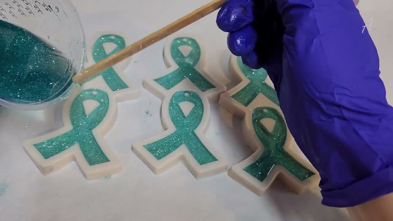 Teal Cancer Awareness Resin Keychain