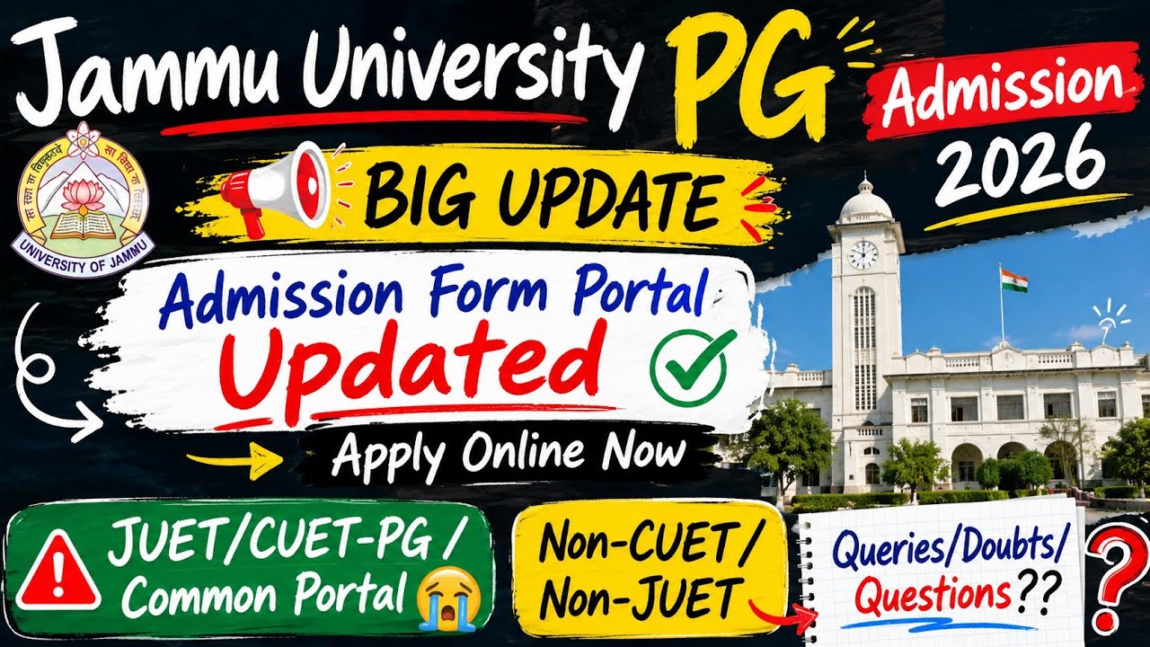 Jammu University PG Admission 2026 🔥 Admission Form Portal Updated | Apply Online Now |