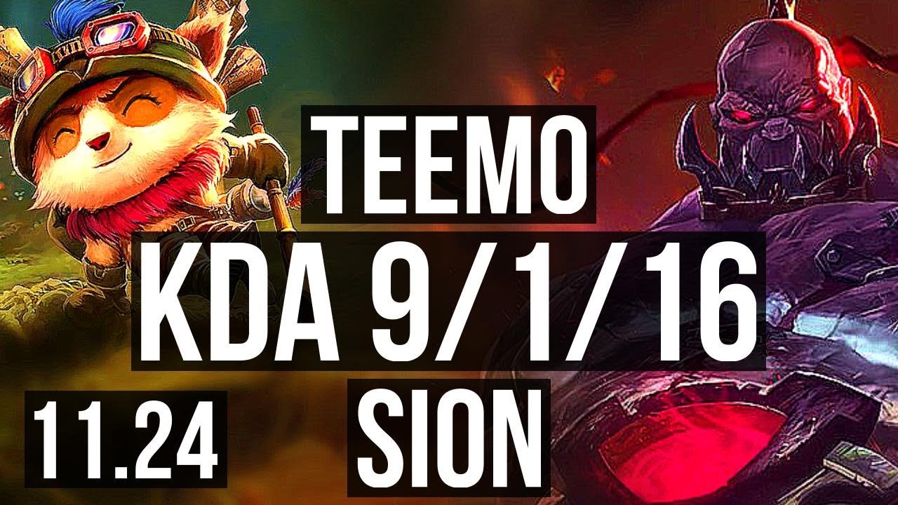 TEEMO vs SION (TOP) | 9/1/16, 1.1M mastery, Dominating | NA Diamond | 11.24