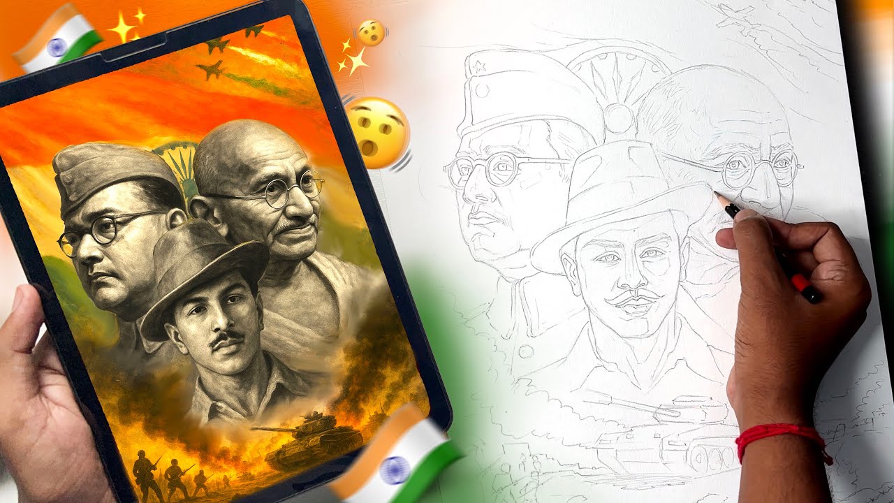 Indipendence Day Special Outline Drawing Tutorial 🇮🇳 || 15th August Drawing
