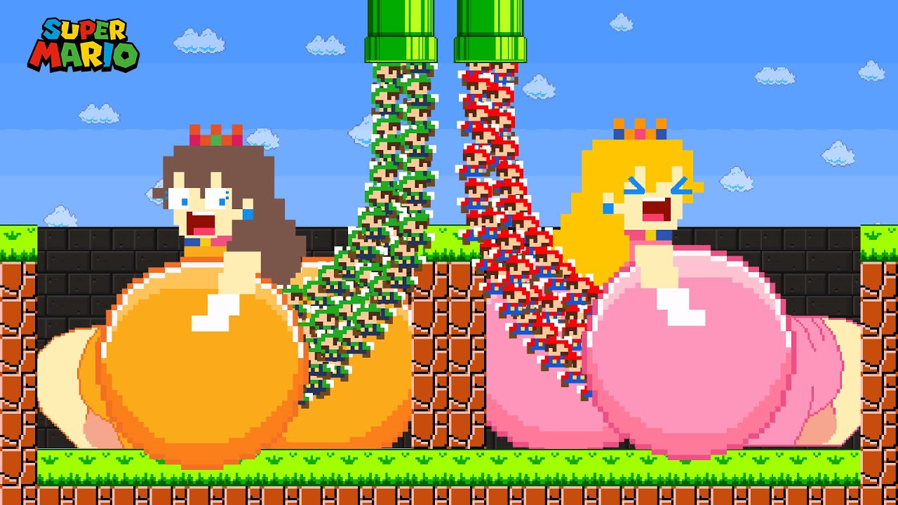 Super Mario Bros. but Mario Rescue 999 Tiny Mario inside Peach and Daisy Giant BUTT | Game Animation