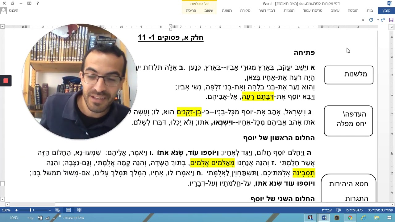 בראשית לז.  חלק א. 1- 11 חלומות יוסף