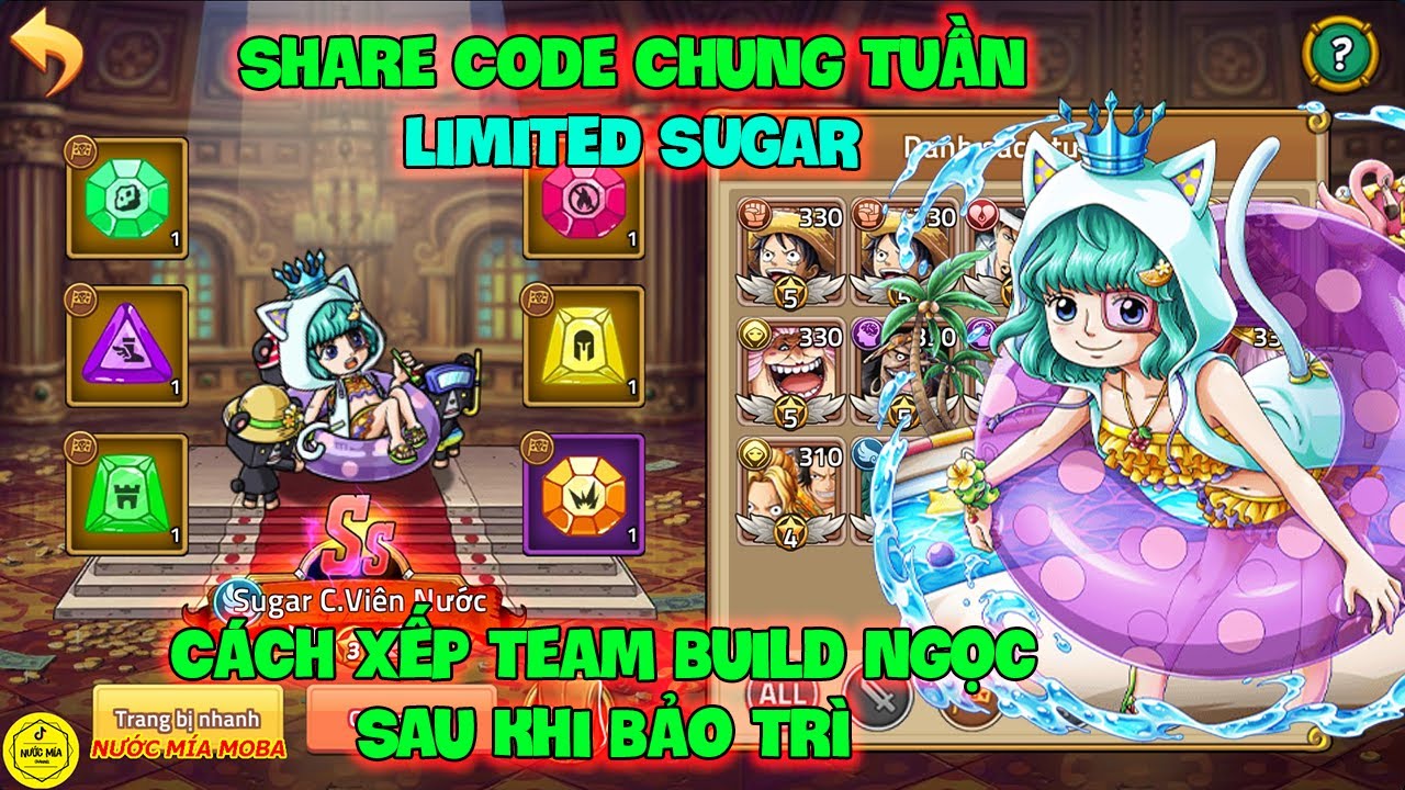 Huyền Thoại Hải Tặc - Share Code Chung Tuần LIMITED SUGAR, Cách Xếp Team Build Ngọc Sau Khi Bảo Trì