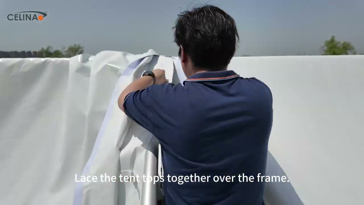 Gable Master Frame Tent W30ft x L45ft x H8ft Sectional Top Fabric Connection and Installation