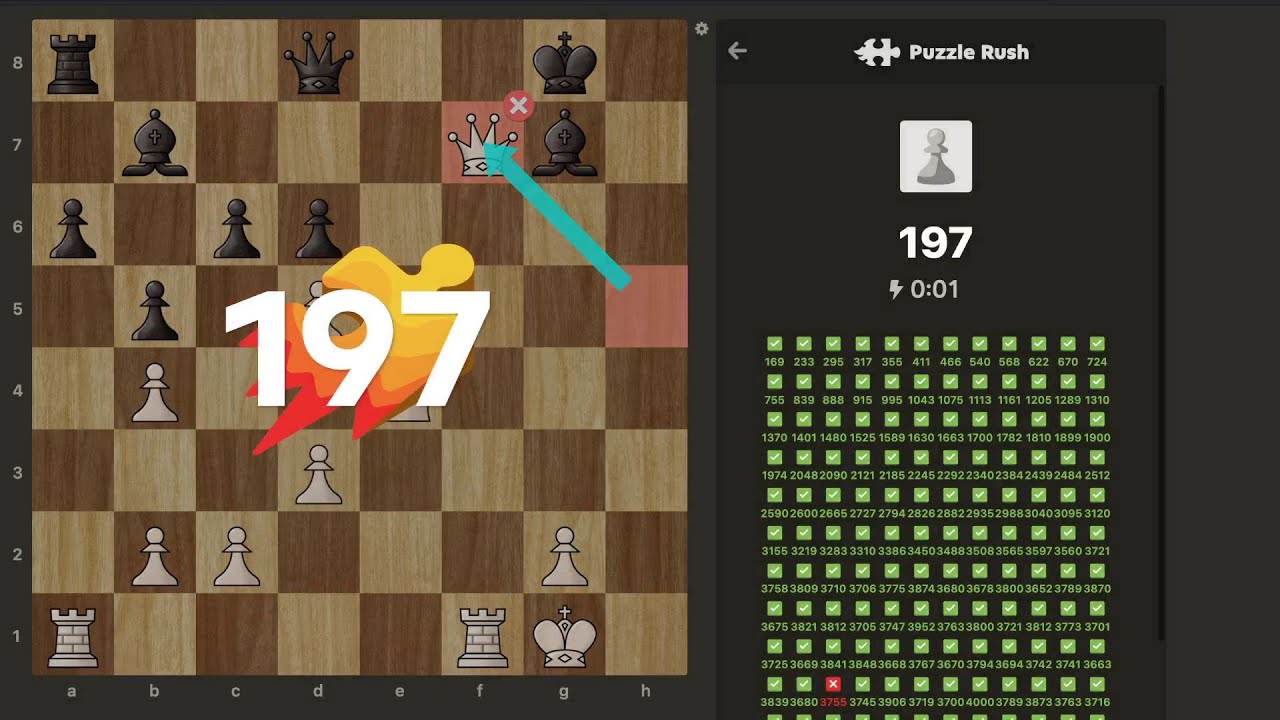 Chess.com Puzzle Rush tool-assisted record [197] [Stockfish 17.1]