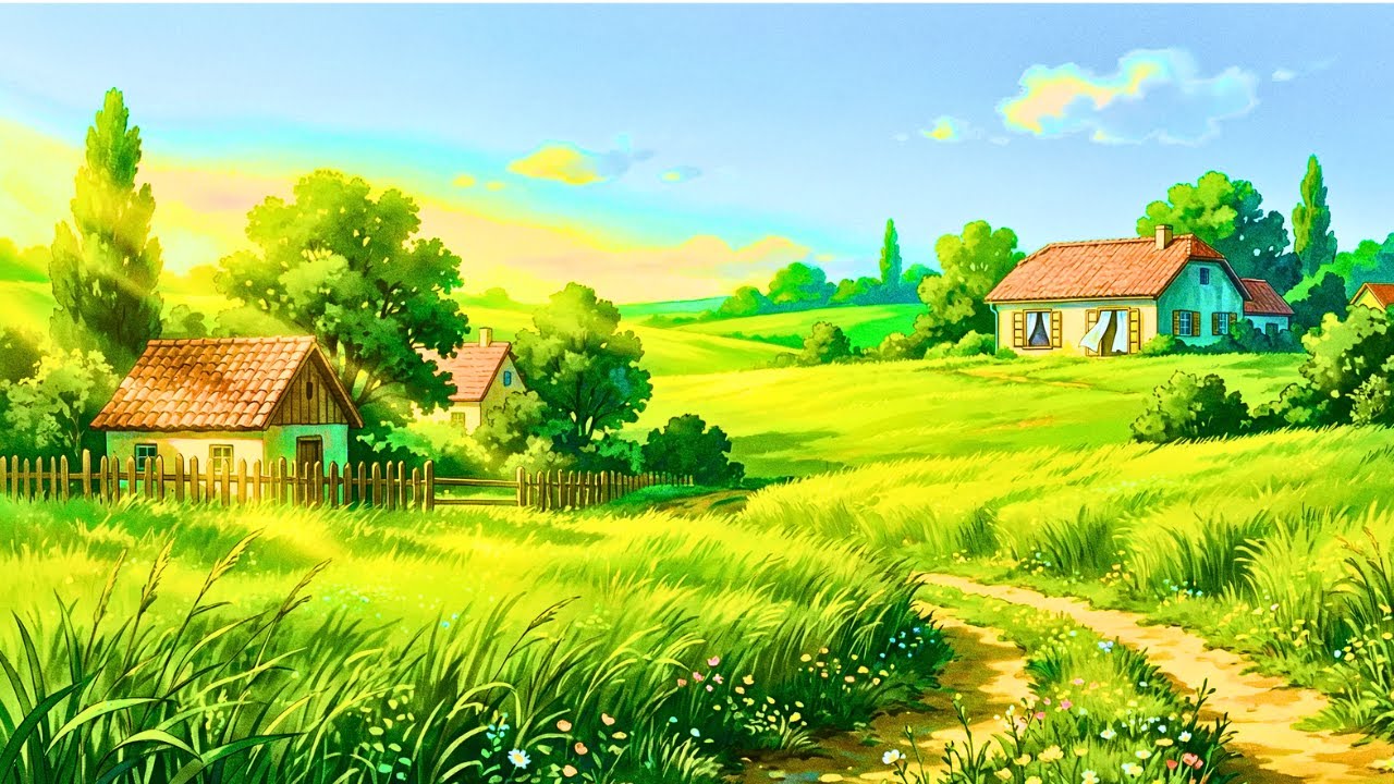 A Peaceful Summer Morning in the Countryside  Ghibli Style Ambience