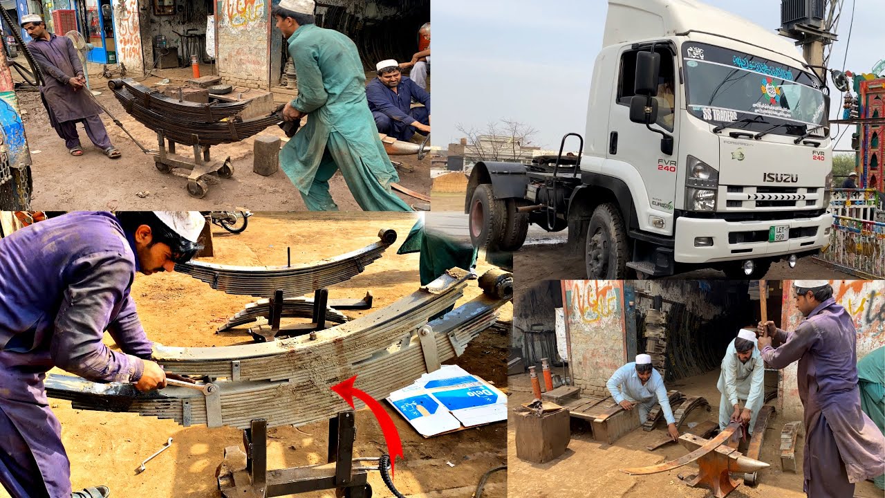 Hardworking YOUNG Guys FIXING A ISUZU TRUCK  FVR 240 Suspension System- Leaf Spring|