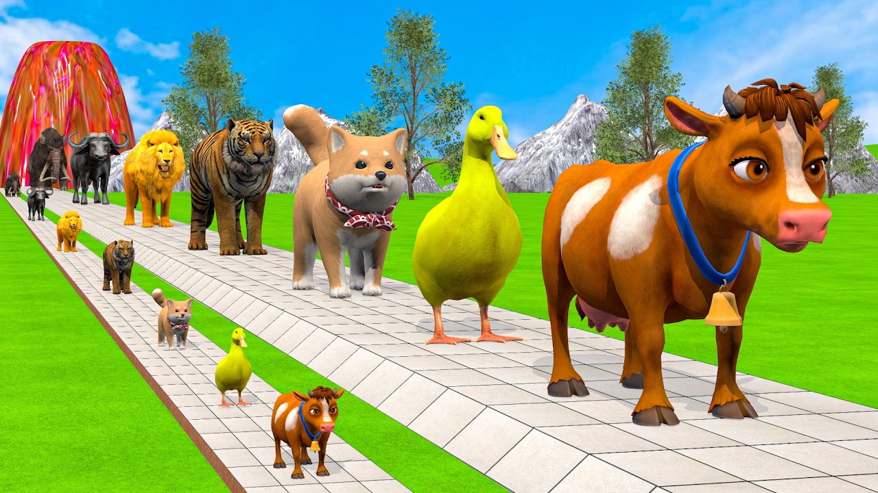 Long Slide Game with Cow Elephant Gorilla Hippopotamus Tiger 3d Animal Game Funny 3d Animals