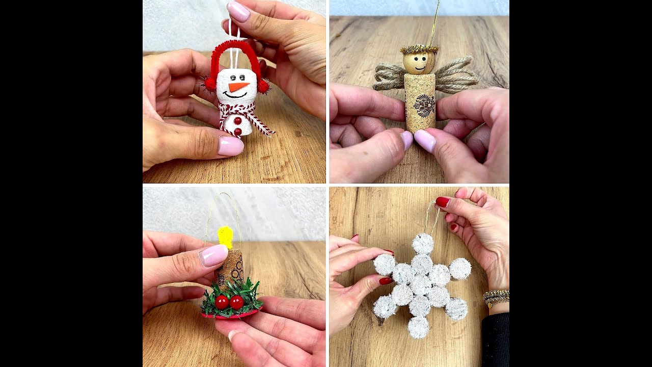 Come realizzare 4 addobbi per l'albero di Natale con i tappi di sughero 🥰