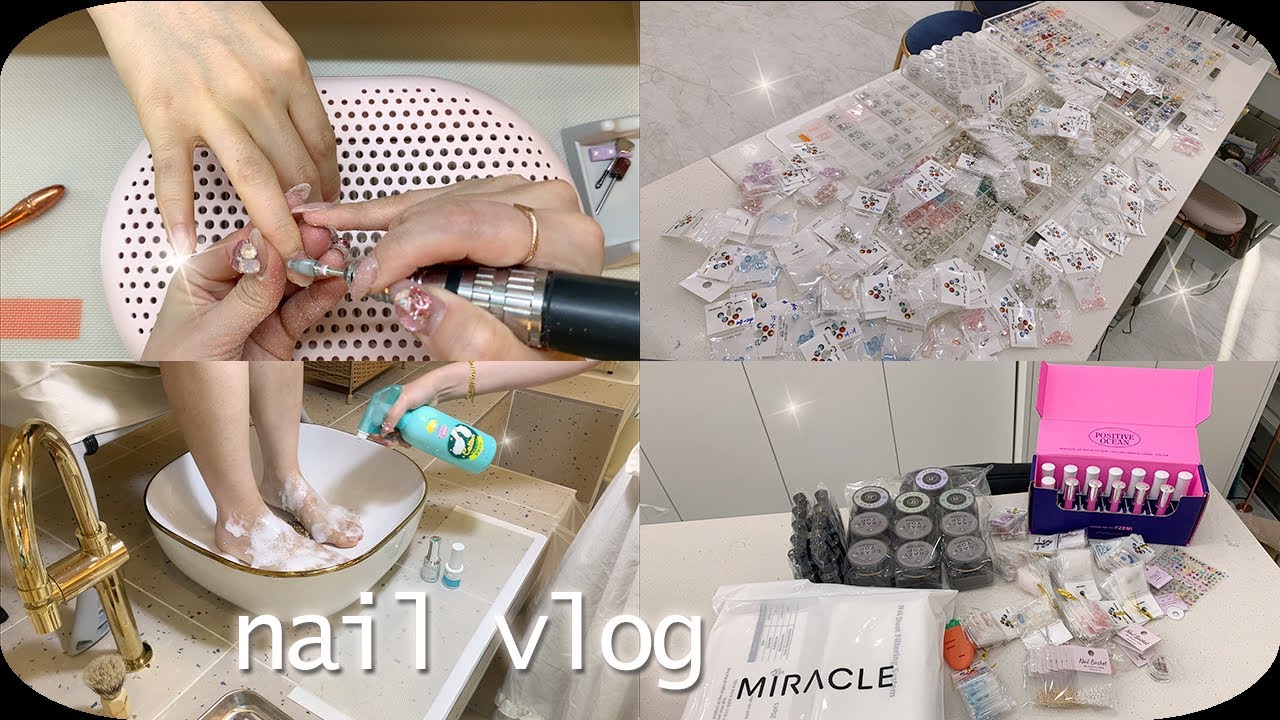 Nail vlog | 네일샵원장의 브이로그 (패디큐어하기, 젤 드릴제거, 스와로브스키스톤 많이 정리하기, 여름 신상젤, 택배언박싱, 아이즈미)