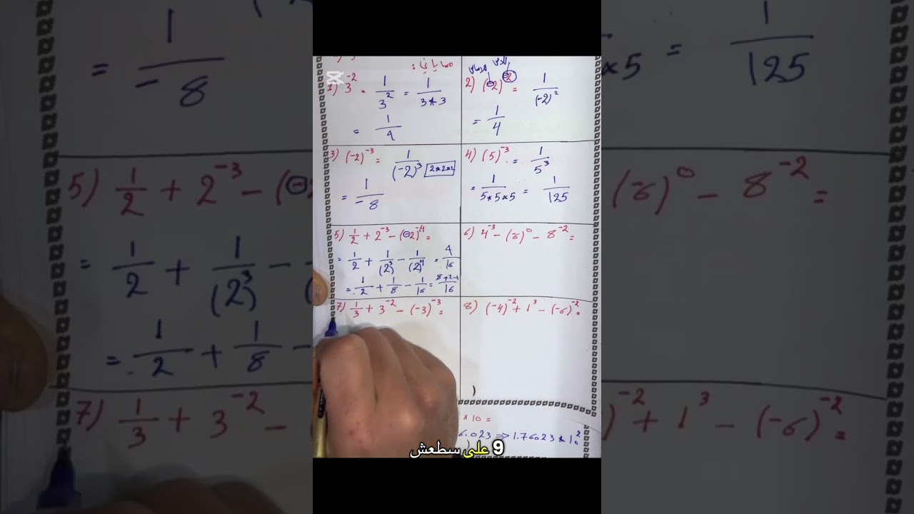 رياضيات الثاني متوسط/الفصل الاول/الاعداد النسبية/القوة (الأسس)السالبة 