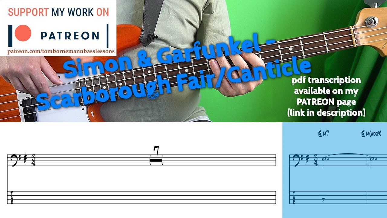 Simon & Garfunkel - Scarborough Fair (Bass cover with tabs)
