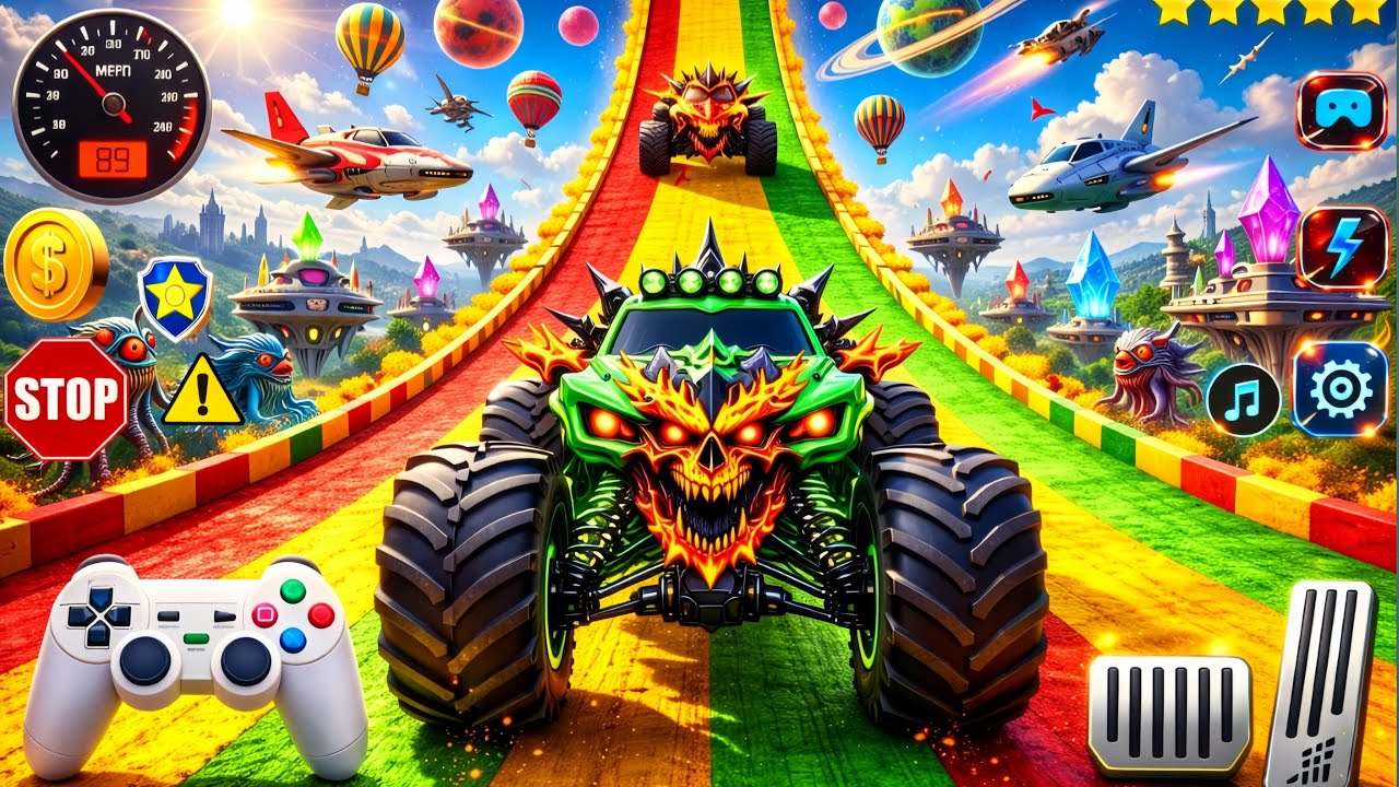 Ultimate Monster Truck Stunt: Small to Giant Cars vs. Giant Race #55