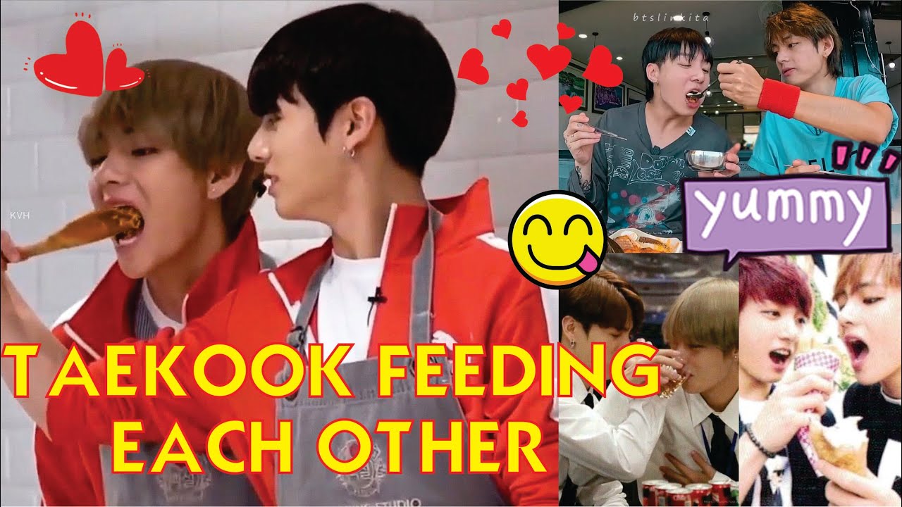 V and Jungkook feeding each other & BTS feeding food each other (BTS eating moments)