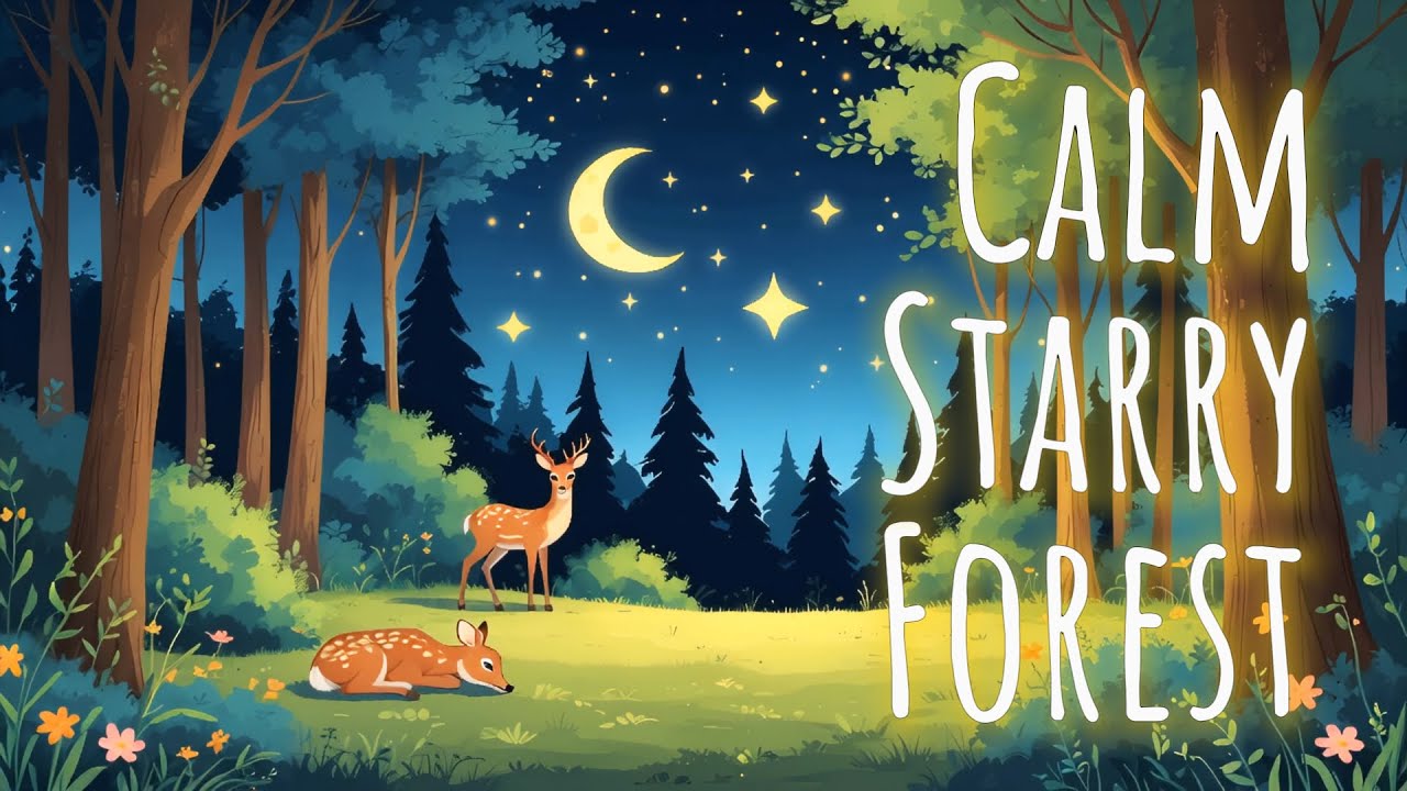 Starlit Clearing in the Forest | Gentle Night Wind & Soft Animal Sounds | Ambience for Sleep & Rest