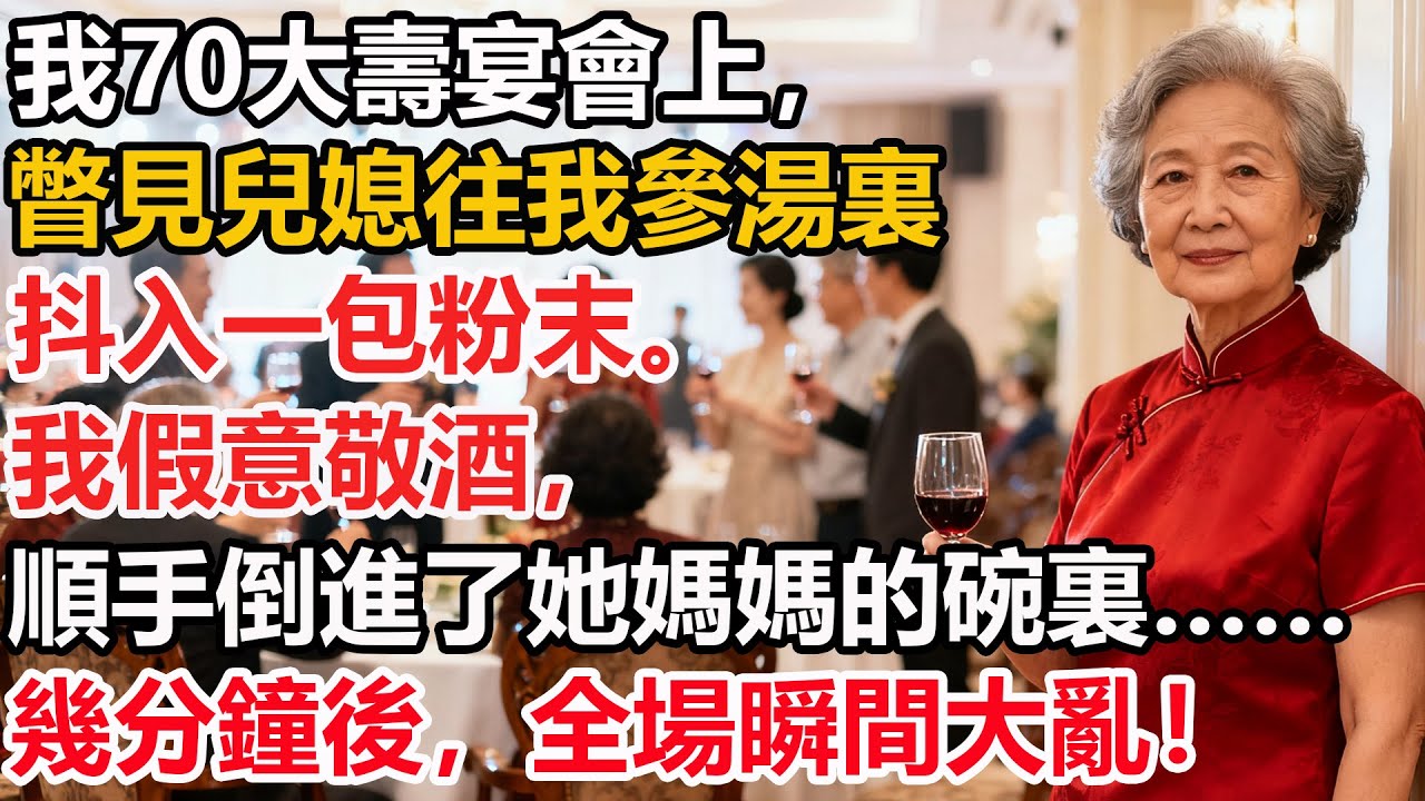 【我70大壽】宴會上，瞥見兒媳往我參湯裏抖入一包粉末。我假意敬酒，順手倒進了她媽媽的碗裏……幾分鐘後，全場瞬間大亂！
