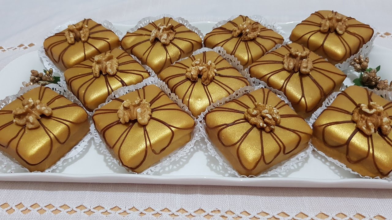 حلويات العيد || حلوة المربعات الذهبيةبالكراميل يذوبوا فالفم وبحشوة لذييذة